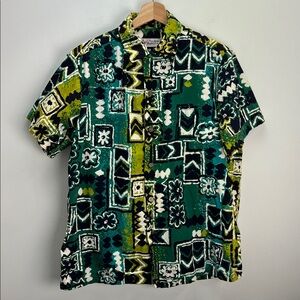 Vintage 50s Alfred Shaheen Hawaiian Shirt Handprinted Loop Collar Mens Medium